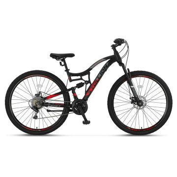 Bicicleta MTB Umit Stallion 2D, Full Suspension, SHM, 21 viteze, roata 29  , cadru otel, negru rosu