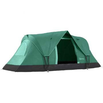 Outsunny Cort de Camping pentru 4 Persoane Impermeabil cu Protecție UV, Ferestre și Stâlpi, 4.55x2.3x1.8 m, Verde | Aosom Romania