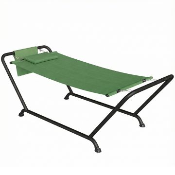 Outsunny Hamac de Exterior cu Suport, Hamac Autoportant cu Buzunar Lateral, Tetieră și Structură din Metal, Capacitate 150 kg pentru Grădină, Balcon, Terasă, 237 x 90 x 92 cm, Verde Închis | Aosom Romania