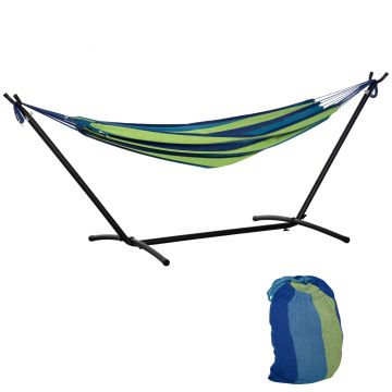 Outsunny Hamac de Grădină Suspendat 310x117 cm cu Înălțime Reglabilă și Suport, Capacitate 120 kg, Hamac Independent cu Geantă de Transport, pentru Camping, Grădină, Balcon, Patio, Verde și Albastru | Aosom Romania