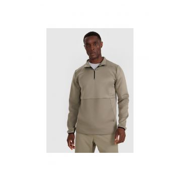 Bluza de Antrenament Barbati  Kaki cu Guler si Fermoar - Material Sintetic - Tehnologie 4FDry - Croiala Regular - Flexibila - Marimi S-XXL - Sezon AW25