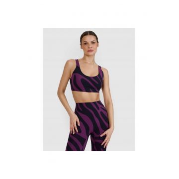 Bustiera Yoga  pentru Femei - Suport Mediu - Material Elastic - Uscare Rapida - Violet Inchis - Croiala Slim Fit - Bretele Largi - Tehnologie 4FDry