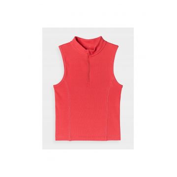 Top Fara Maneci  Femei Slim - Bumbac - Rosu - Casual & Sport - Guler Fermoar - XS-XL - AW24