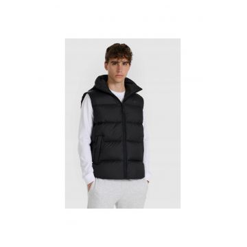 Vesta sport  matlasata - neagra - umplutura din puf natural - pentru barbati - set cu gluga detasabila