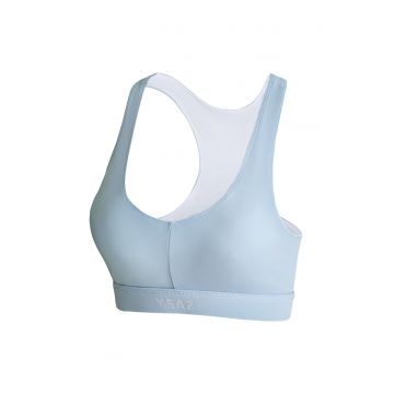 Bustiera cu decolteu in V - cu spate decupat - pentru fitness Celeb - Albastru