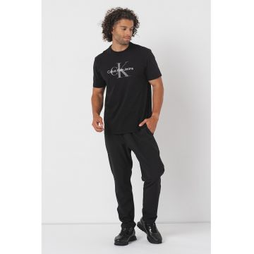 Pantaloni cu banda logo in talie pentru fitness - Negru