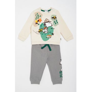 Set de bluza de trening cu imprimeu si pantaloni - 2 Piese - Gri cenusiu/Crem