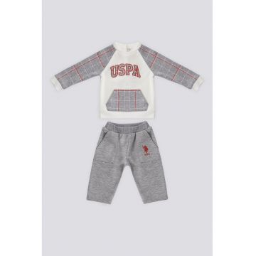 Set de pantaloni de trening si bluza de trening cu model in carouri - 2 piese - Gri/Crem