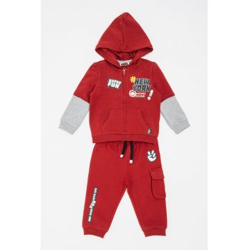 Trening cu gluga si buzunare - Alb/Visiniu