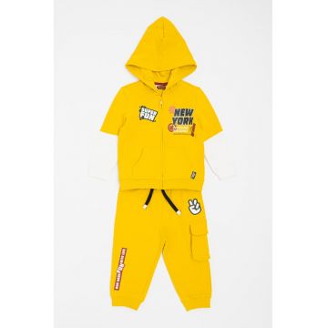 Trening cu gluga si buzunare - Negru/Galben sofran