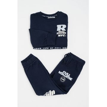 Trening cu imprimeu text - Alb/Bleumarin