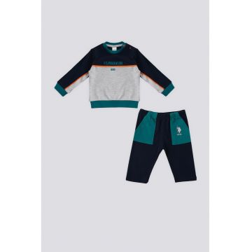 Trening cu model colorblock si logo - Verde/Gri/Bleumarin