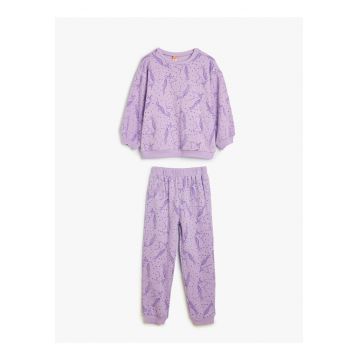 Trening din bumbac cu imprimeu cu unicorn - Violet