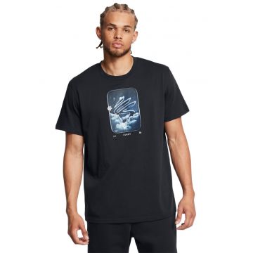 Tricou cu decolteu la baza gatului si imprimeu pentru baschet - Negru