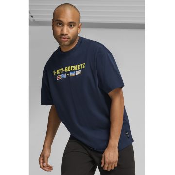 Tricou supradimensionat din amestec de bumbac pentru baschet - Albastru inchis/Galben pal