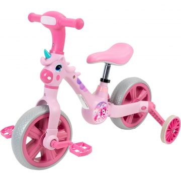 Bicicleta 2 in 1, Action One, cu roti ajutatoare si pedale detasabile, Roz