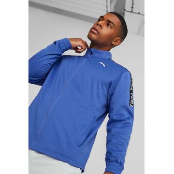 Bluza sport din fleece cu fermoar si benzi logo Fit Light Power - Albastru royal