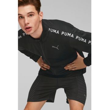 Bluza sport din fleece cu fermoar si benzi logo Fit Light Power - Negru