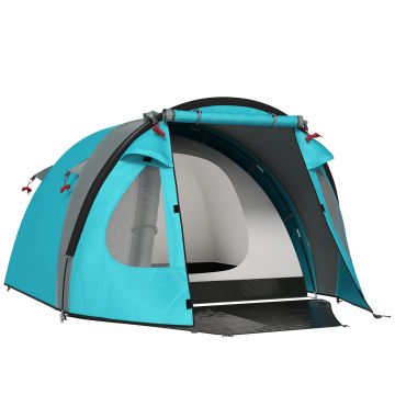Outsunny Cort de Camping pentru 3 Persoane cu Cameră, Verandă, și Geantă de Transport, 3.23x2.48x1.5 m, Albastru | Aosom Romania