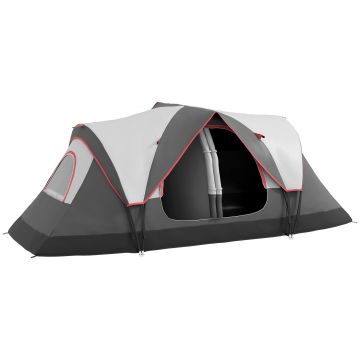 Outsunny Cort de Camping pentru 6-8 Persoane cu 2 Camere Separate și Uși cu Fermoar, 450x215x180 cm, Gri | Aosom Romania