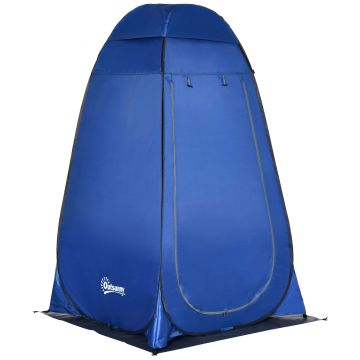 Outsunny Cort de Duș pentru Camping cu Ușă cu Fermoar, Geantă de Transport și Buzunar, 126x124x189 cm, Albastru Închis | Aosom Romania