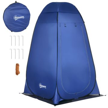 Outsunny Cort de Duș pentru Camping cu Ușă cu Fermoar, Geantă de Transport și Buzunar, 126x124x189 cm, Albastru Închis | Aosom Romania