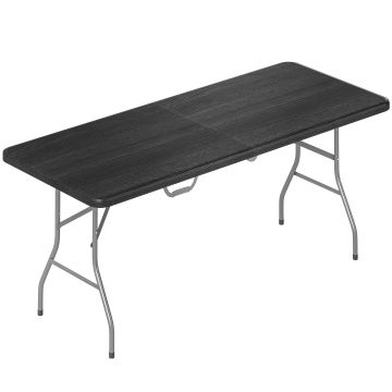 Outsunny Masă pliantă din HDPE masă de camping pliantă pentru exterior cu mâner capace antiderapante la picioare 180 x 74 x 74 cm, negru | Aosom Romania