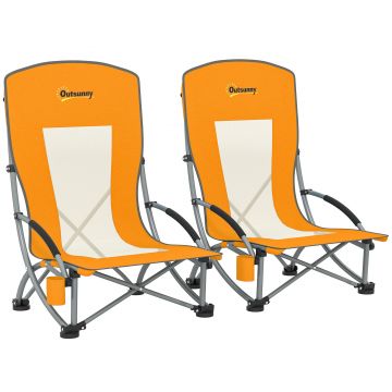 Outsunny Set de 2 scaune de plajă pliabile scaune de camping pliante ușoare sac de transport suport pentru pahare 70 x 58 x 79 cm portocaliu | Aosom Romania