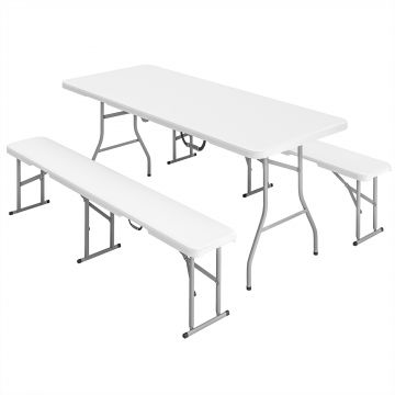 Outsunny Set Masă de Camping Pliabilă cu 2 Scaune, 180x74x74 cm, Alb | Aosom Romania