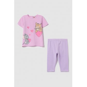 Set de imbracaminte cu imprimeu cu desene -2 piese - Violet deschis/Roz pastel
