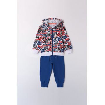 Trening cu gluga si imprimeu - Albastru inchis/Coral/Alb optic