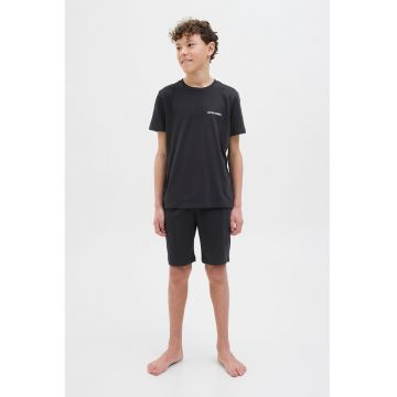 Trening cu pantaloni scurti si banda logo in talie - Negru