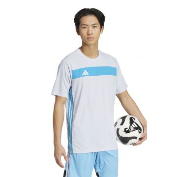 Tricou cu decolteu rotund pentru fotbal - Alb/Albastru aquamarin