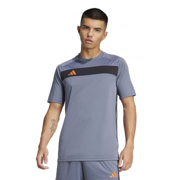 Tricou cu decolteu rotund pentru fotbal - Negru/Albastru prafuit
