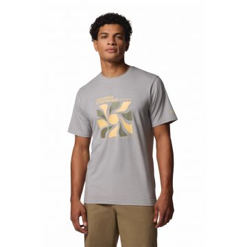 Tricou cu imprimeu logo - pentru trekking si drumetii Sun Trek - Verde/Gri deschis/Galben