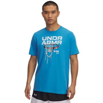 Tricou din amestec de bumbac cu imprimeu pentru baschet - Alb/Albastru