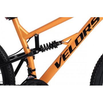 Bicicleta MTB-Full Suspension Velors Trail V24271D PortocaliuNegru 24 inch, echipare Shimano, 21 viteze, manete secventiale, frane disc mecanice