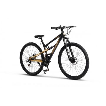 Bicicleta MTB-Full Suspension Velors Trail V26271D NegruGalben 26 inch, echipare Shimano, 21 viteze, manete secventiale, frane disc mecanice