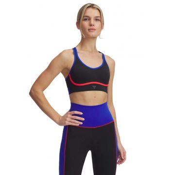 Bustiera cu logo discret pentru fitness - Negru/Albastru royal/Rosu vermillion