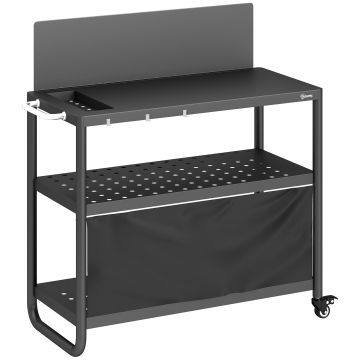 Outsunny Căruț pentru grătar Servantă de grădină mobilă cu paravânt 3 niveluri husă Oxford 100x46x110cm Negru | Aosom Romania