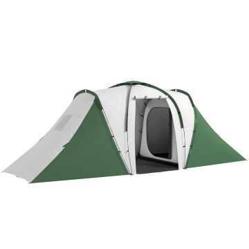 Outsunny Cort de Camping pentru 4-6 Persoane cu 2 Camere, 2 Uși și Geantă de Transport, 555x225x190 cm, Verde | Aosom Romania