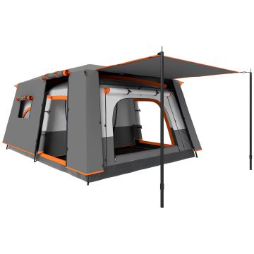 Outsunny Cort de Camping pentru 4-6 Persoane cu 2 Camere, Verandă și Geantă de Transport, 430x305x195 cm, Gri | Aosom Romania