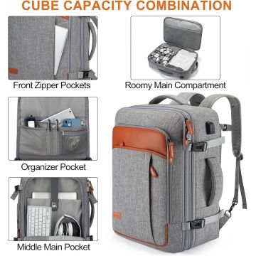 Rucsac de Calatorie, Extensibil cu Capacitate 40L, Include 4 Genti, Impermeabil, cu Port USB, Culoare Negru