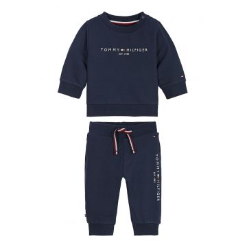 Set de pantaloni si bluza de trening din bumbac organic cu imprimeu logo - 2 piese - Bleumarin