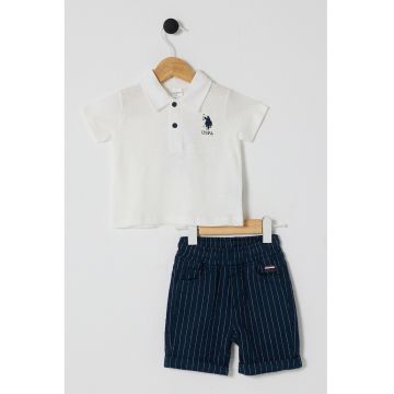 Set de tricou din bumbac si pantaloni scurti - 2 Piese - Alb murdar/Bleumarin