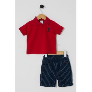 Set de tricou din bumbac si pantaloni scurti - 2 Piese - Rosu/Albastru inchis