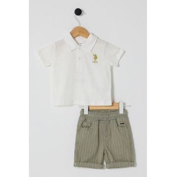 Set de tricou din bumbac si pantaloni scurti - 2 Piese - Verde pal/Alb murdar