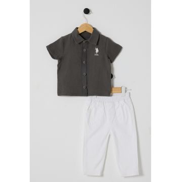Set de tricou polo si pantaloni - 2 Piese - Alb optic/Gri antracit