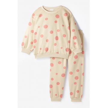 Trening cu imprimeu cu buline - Alb fildes/Roz prafuit