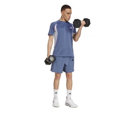 Tricou cu logo pentru fitness - Albastru prafuit/Gri cenusiu